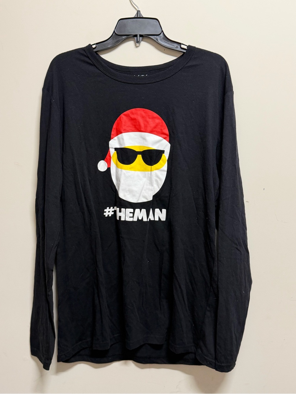 #THEMAN Black Long-Sleeve Graphic Tee with Santa Emoji